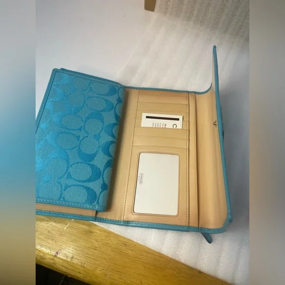 Coach Teal Signature Women's Wallet - Picture 7 of 16